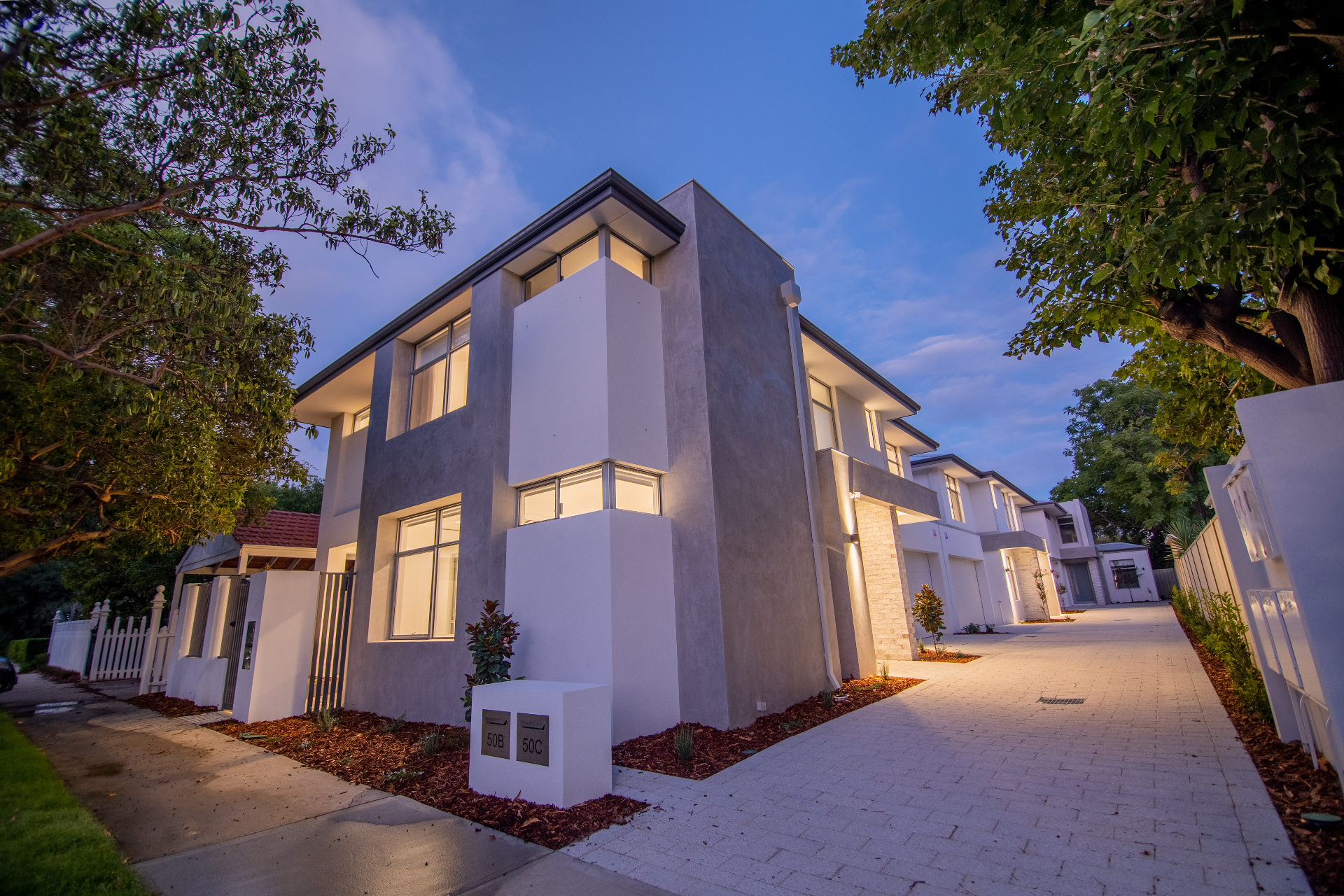 Pulse Ord Street townhouse development at twilight, Western Australia